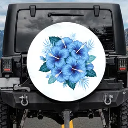 Lush Blue Hibiscus Flowers Botanical Leaves Tropical Foliage - Home Decor Gift Spare Tire Cover