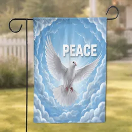 Graceful White Dove Ascending Peace Text Sky Clouds - Meaningful Home Decor Gift for Peace Seekers Garden Flag