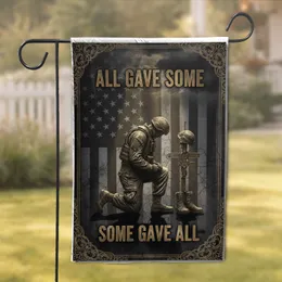 Kneeling Soldier Battlefield Cross American Flag - Patriotic Remembrance Gift Garden Flag