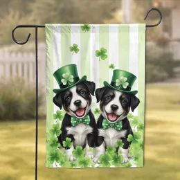 Two Puppies Shamrock Top Hats Bow Ties St Patrick's Day Gift for Puppy Lover Garden Flag