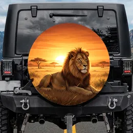 Majestic Mane Lion Golden Savannah Sunset Landscape Wildlife Lover Gift Spare Tire Cover
