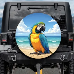 Blue Yellow Macaw Parrot Sunny Beach Ocean Waves Clear Sky - Wildlife Lover Gift Spare Tire Cover