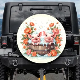 Baby Pigs Bathtub Bubble Bath Peonies - Farmhouse Decor Gift Spare Tire Cover