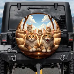 Five Maine Coon Cats Journey - Luxury Cat Lover Gift Spare Tire Cover