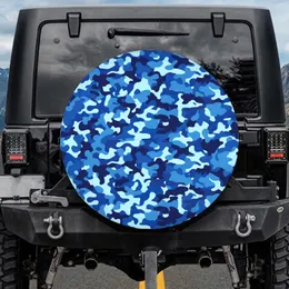 Blue Camouflage Interlocking Shapes - Off-Road Vehicle Decor Adventure Accessory Spare Tire Cover