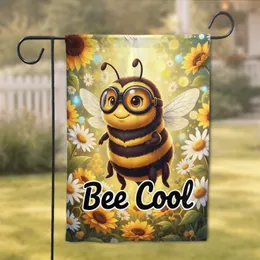 Cartoon Bee Goggles Bee Cool Text Wildflowers - Bee Lover Home Decor Gift Garden Flag
