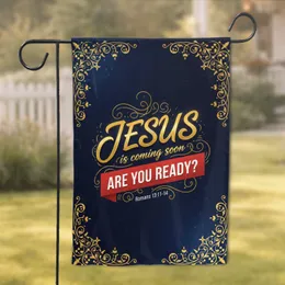 Jesus Script Red Banner Are You Ready - Christian Home Decor Gift for Believers Garden Flag