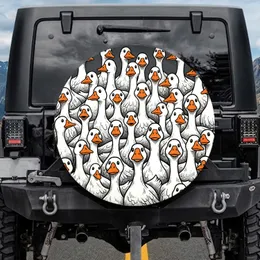 Cartoon White Geese Flock Bright Orange Beaks - Humorous Wildlife Enthusiast Travel Gift Spare Tire Cover