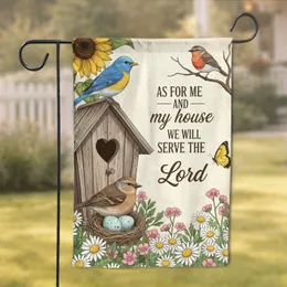 Birdhouse Bluebird Scripture Message Floral Patriotic - America 250th Anniversary Garden Flag