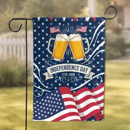 Clinking Beer Glasses American Flag - USA 250th Anniversary Independence Day Garden Flag