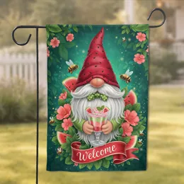 Garden Gnome Watermelon Treat Welcome Banner - Home Decor Gift for Garden Lovers Garden Flag