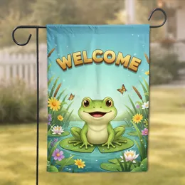 Cheerful Frog Welcome Lily Pad Pond - Home Decor Gift for Frog Lover Garden Flag