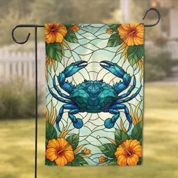 Blue Crab Raised Claws Hibiscus Rippling Water - Nature Lover Gift Garden Flag
