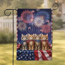 Patriotic Tabby Kittens Fireworks Independence Day Cat Lover Gift Garden Flag