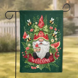Watermelon Gnome Welcome Sign Bumblebees Wildflowers - Lush Garden Home Decor Gift for Gnome Lover Garden Flag