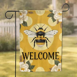 Fluffy Bumblebee Welcome Floral - Home Decor Gift for Bee Lovers Garden Flag