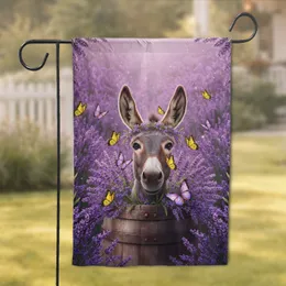 Donkey in Barrel Lavender Field Butterflies - Farmhouse Home Decor Gift for Animal Lover Garden Flag