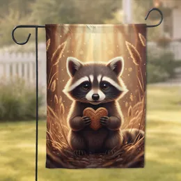 Baby Raccoon Heart Cookie Forest Meadow - Wildlife Lover Gift Garden Flag