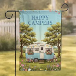 Happy Campers Vintage Travel Trailer - Camping Home Decor Gift for Travelers Garden Flag