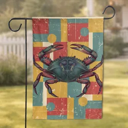 Vintage Blue Crab Distressed Geometric Block Layers Gift for Wildlife Lover Home Decor Garden Flag