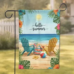 Adirondack Beach Chairs Tropical Hibiscus Palm Ocean - Summer Home Decor Gift Garden Flag
