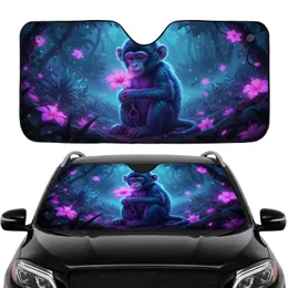Dreamlike Bioluminescent Baby Monkey Neon Purple Flower Magical Jungle - Car Interior Upgrade Car Sunshade