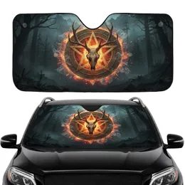 Golden Pentagram Deer Skull Ancient Ring Flames - Car Interior Upgrade Car Sunshade