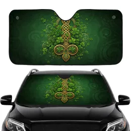 Emerald Green Gold Celtic Knot Shamrocks Heart Scrollwork Car Interior Upgrade Car Sunshade