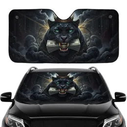 Black Panther Spiked Crown Golden Fangs Emerald Eyes Money - Car Interior Upgrade Car Sunshade