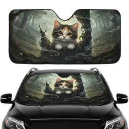 Fluffy Calico Kitten Peeking Mystical Forest – Road Trip Car Interior Upgrade Car Sunshade