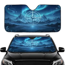 Luminous Icy Blue Compass Rose Snow Mountains Aurora Sky - Travel Essentials Car Sunshade