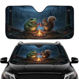 Chubby Green Frog Squirrel Toasting Beer Campfire Log Slice - Night Forest Road Trip Gift Car Sunshade