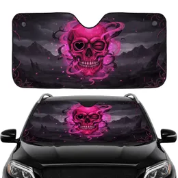 Hot Magenta Crimson Skull with Swirling Smoke Mountain Peaks - Car Interior Upgrade Car Sunshade