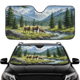 Grazing Chamois Herd Alpine River Mountains Forest - Scenic Driving Essential Accessory Car Sunshade