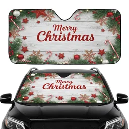 Merry Christmas Pine Berries Snowflakes Candy Canes - Holiday Road Trip Gift Car Sunshade