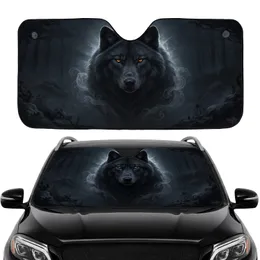 Majestic Black Wolf Piercing Amber Eyes Dark Mist Forest Primal - Wildlife Lover Road Trip Gift Car Sunshade