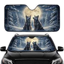 Wolf Pups Full Moon Ancient Winter Forest - Wildlife Lover Road Trip Gift Car Sunshade