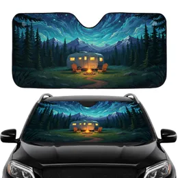 Vintage Travel Trailer Campsite Night Sky Stars Road Trip Gift Car Sunshade