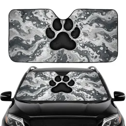 Black Paw Print White Grey Marbling Car Interior Upgrade Pet Lover Car Sunshade