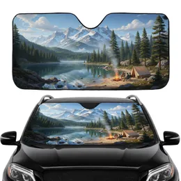 Snow-Capped Mountain Lake Camp Road Trip Gift for Outdoor Adventurer Car Sunshade