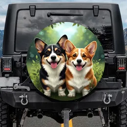 Tri-Color Red Corgi Dogs Greenery Bokeh Sun-Dappled - Corgi Lover Outdoor Gift Spare Tire Cover