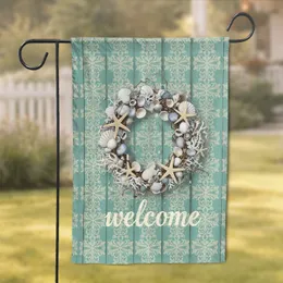 Seashell Starfish Welcome Wreath Coastal Home Decor Gift Garden Flag
