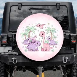 Stegosaurus Pterodactyl Long Neck Baby Dinosaurs Palm Trees Hearts - Kids Dino Gift Spare Tire Cover
