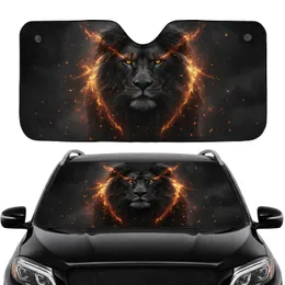 Majestic Black Lion Head Fiery Mane Smoky Background - Car Interior Upgrade Car Sunshade