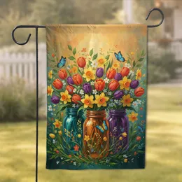 Mason Jar Spring Bouquets Butterflies - Home Decor Gift for Garden Lover Garden Flag