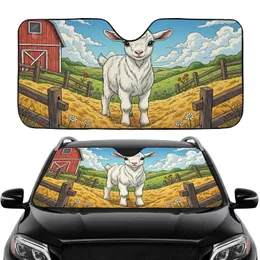 Fluffy White Baby Goat Golden Hay Wildflowers Rustic Farm Hills - Car Interior Upgrade Car Sunshade