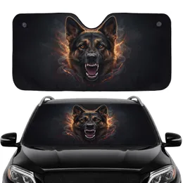 German Shepherd Snarl Bared Teeth Smoke Fire - Road Trip Gift for Dog Lovers Car Sunshade