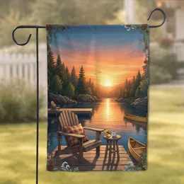 Yellow Bird Adirondack Chair Sunset Lake Dock - Home Decor Gift for Nature Lovers Garden Flag