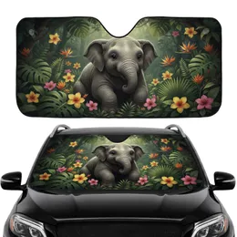 Plump Baby Elephant Tropical Jungle Foliage - Car Interior Upgrade Road Trip Gift Car Sunshade