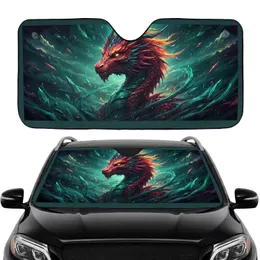 Ancient Fiery Crimson Dragon Head Horns Frills Luminous Eye Aura - Travel Essentials Car Sunshade